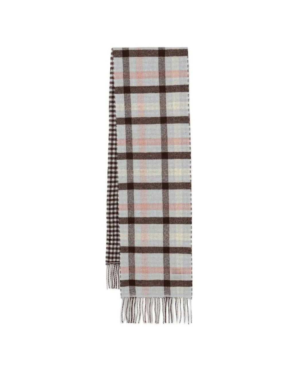Marc O' Polo White Check-Pattern Fringed Scarf