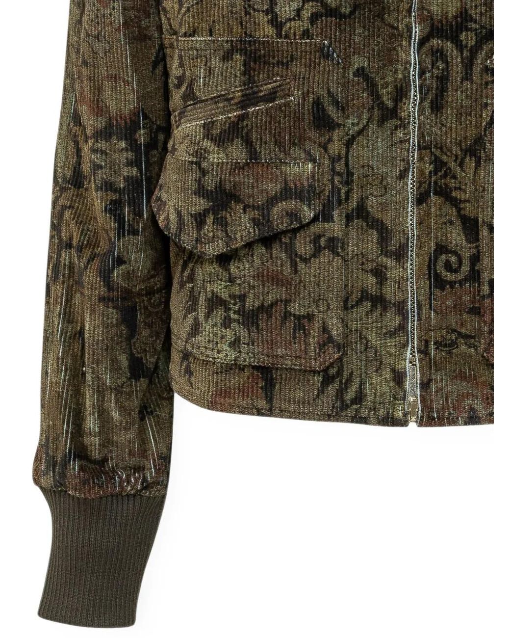 Pierre Louis Mascia Green Gridox Floral-Print Corduroy Jacket