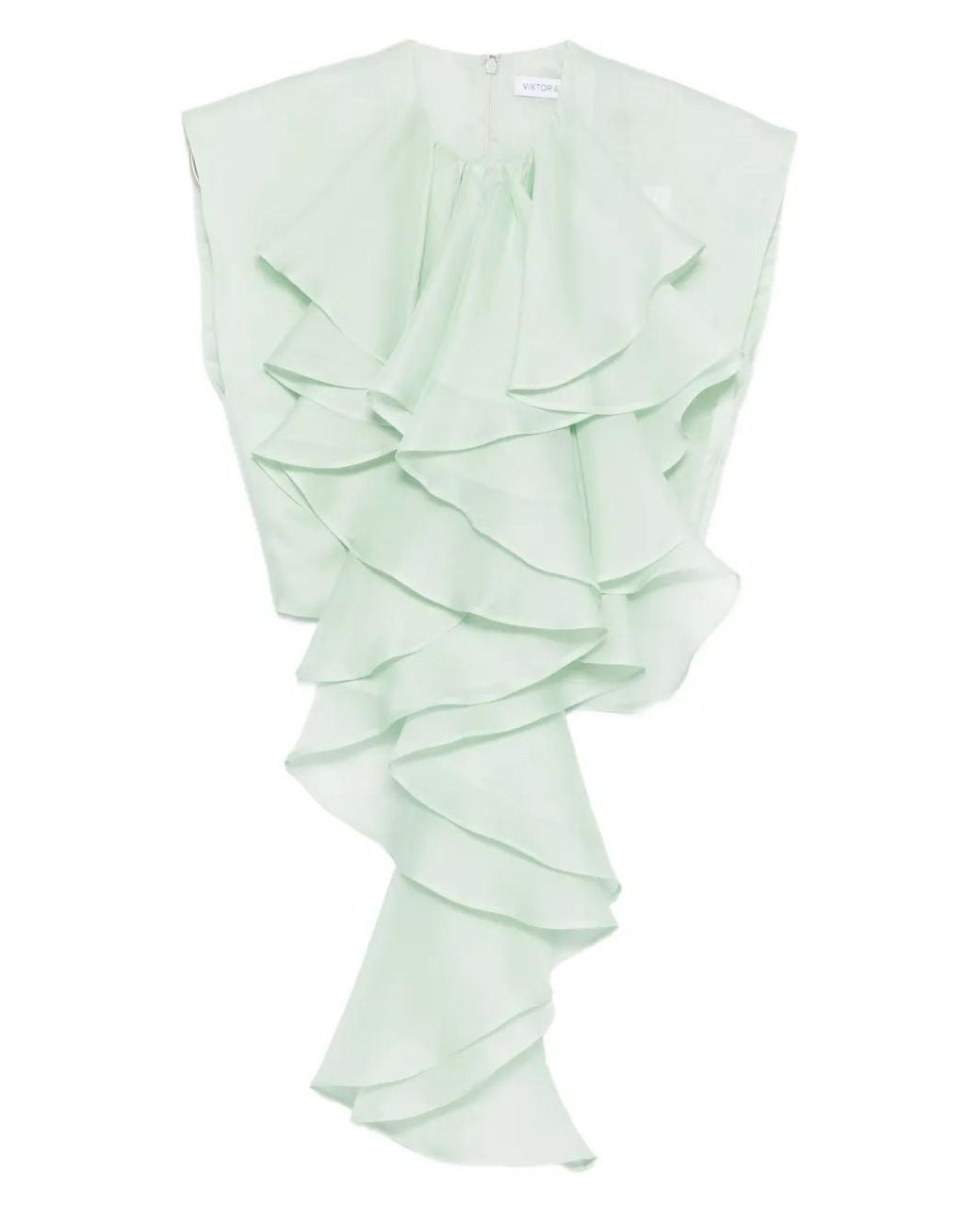 Viktor & Rolf Green Layered-Ruffle Silk Top