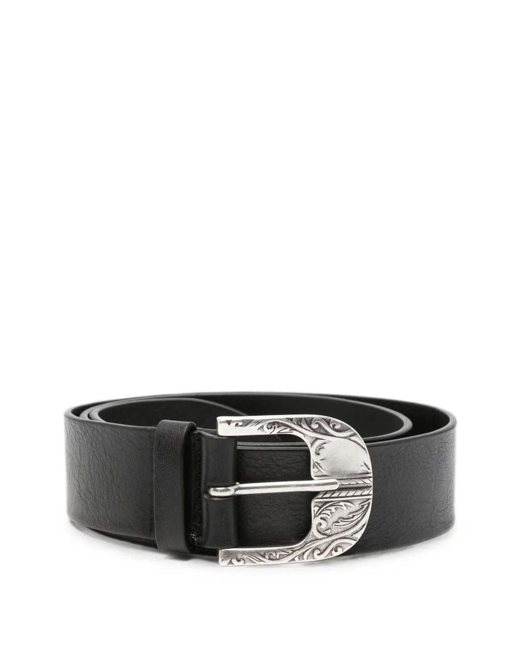 Orciani Black Engraved-Buckle Leather Belt