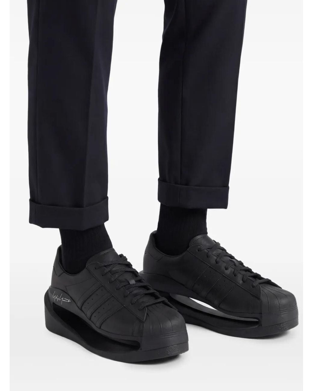 Y-3 Black Platform Leather Trainers