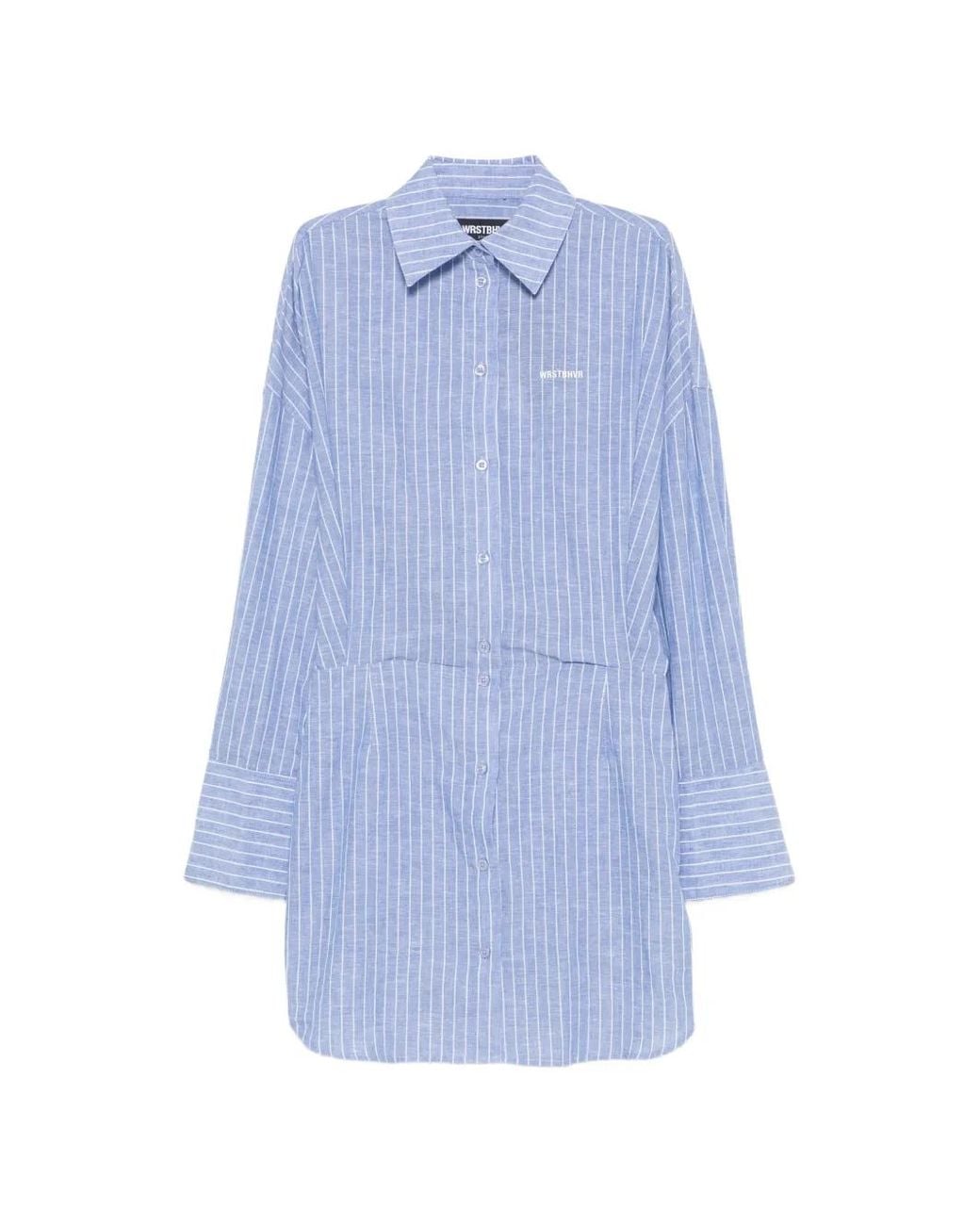 WRSTBHVR Blue Pinstripe-Pattern Mini Shirt Dress