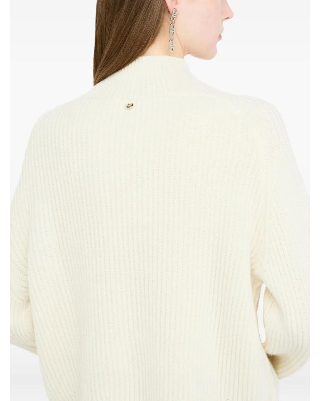 Liu Jo White High-Neck Embellished Sweater