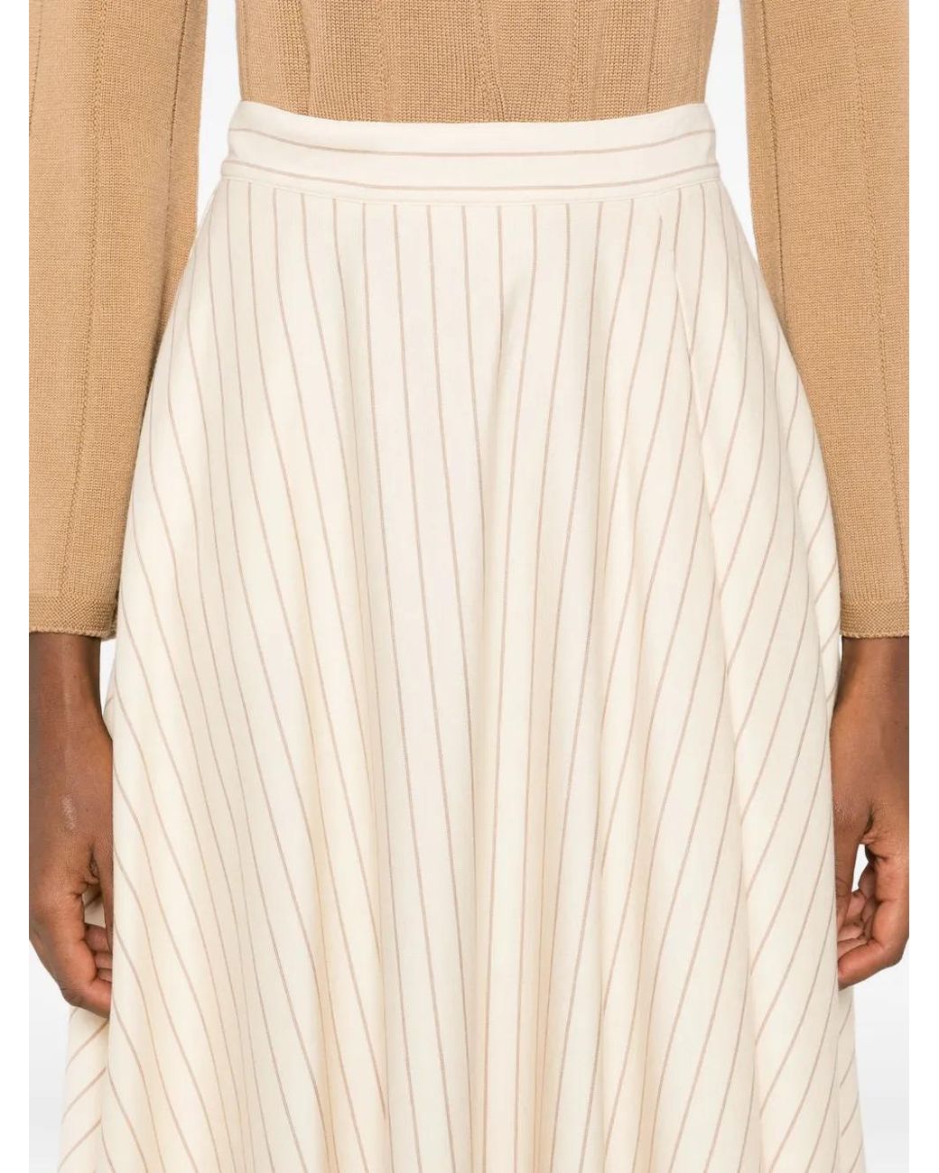 Max Mara Natural Striped Flared Midi Skirt