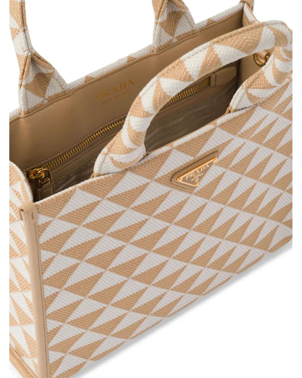 Borsa Symbole Small In Tessuto Ricamato di Prada in Natural