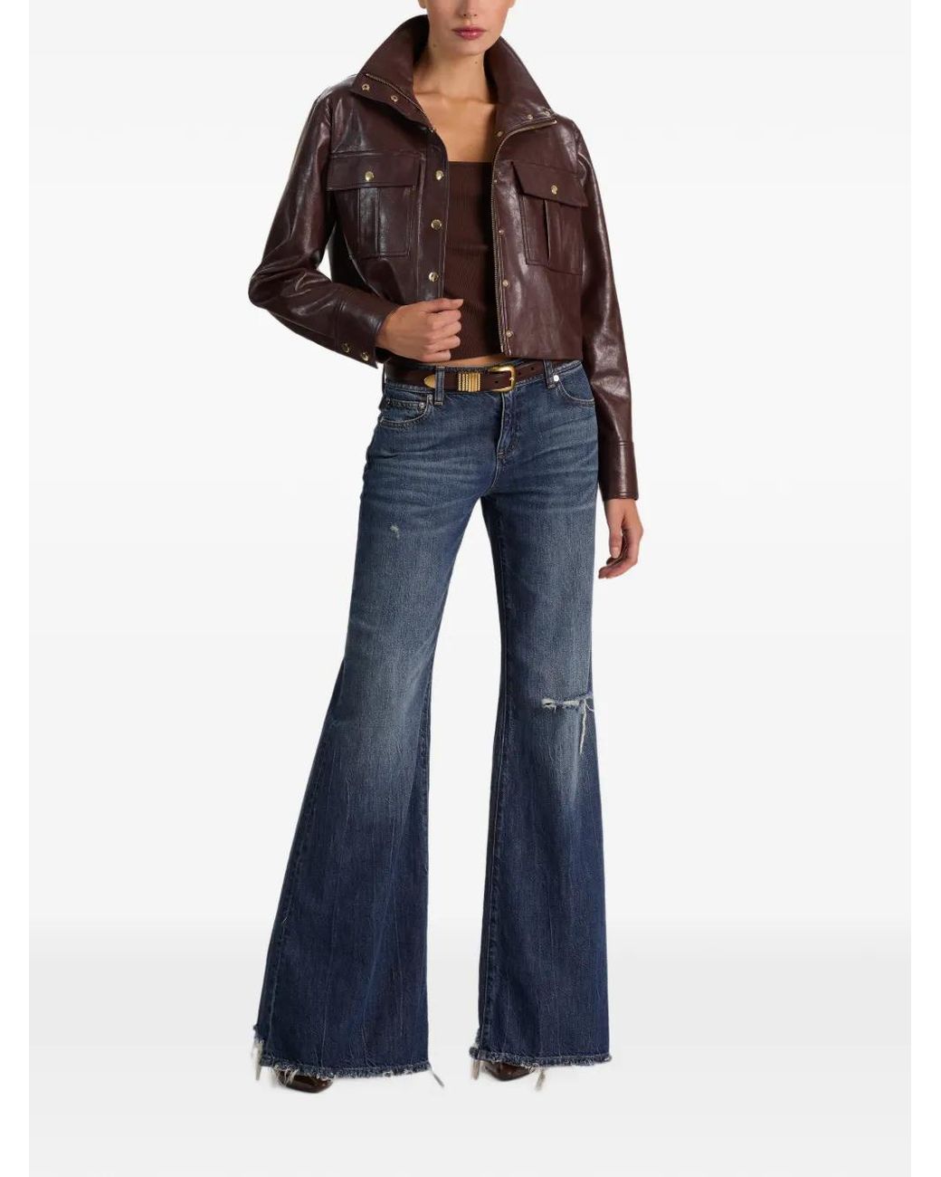Alice + Olivia Brown James Funnel-Neck Jacket