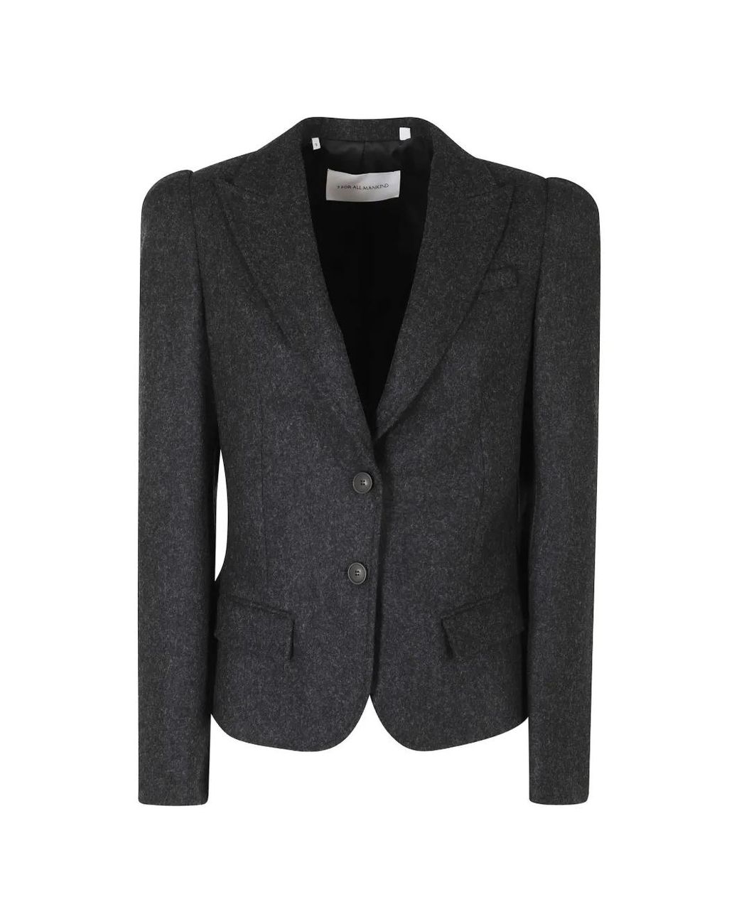 7 For All Mankind Black Puff-Shoulder Single-Breasted Blazer