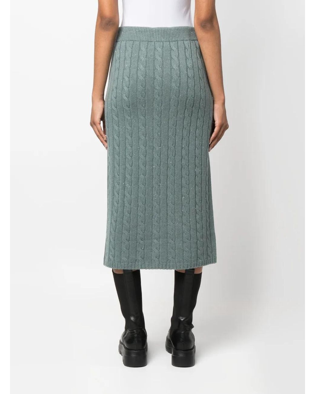 Peserico Blue Cable-Knit Mid Skirt