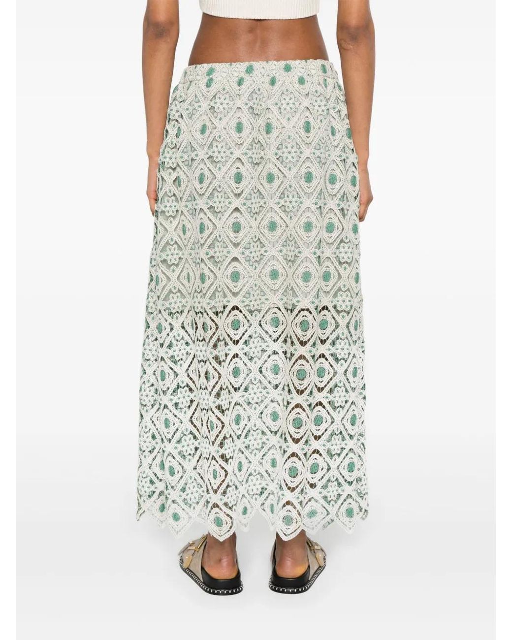 LaDoubleJ White Macramé Drawstring Midi Skirt