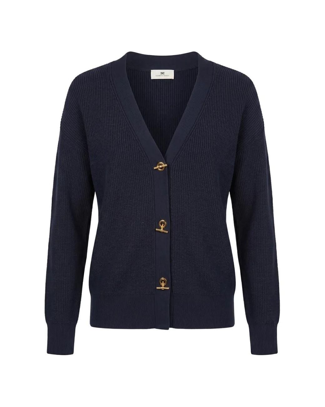 Elisabetta Franchi Blue Knit Cardigan With Jewel Buttons