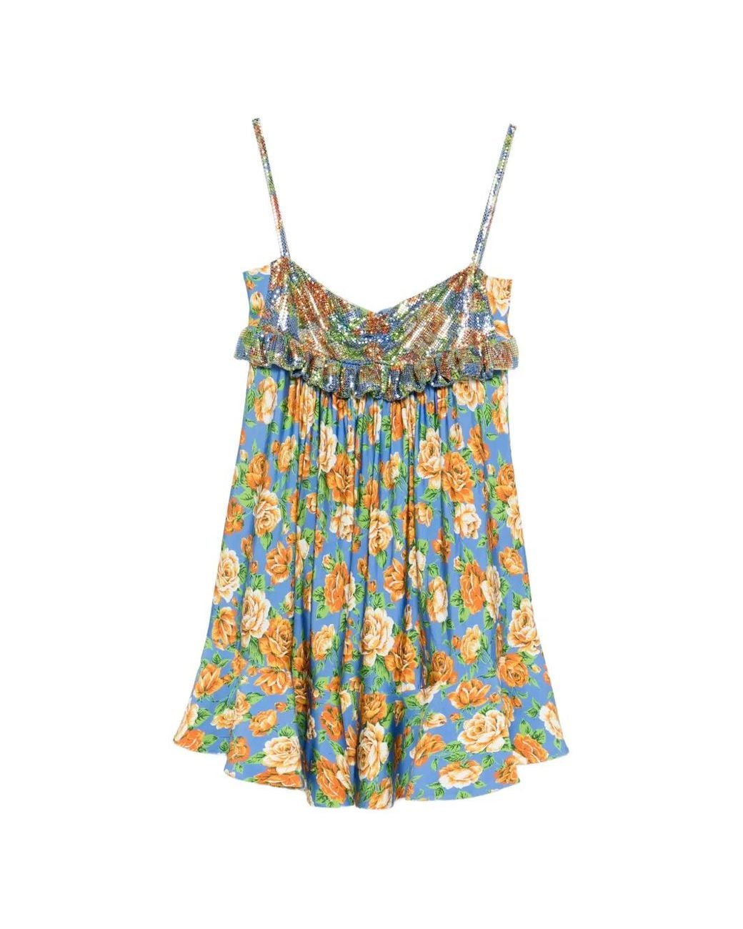 Rabanne Blue Ruffled Floral Mini Dress
