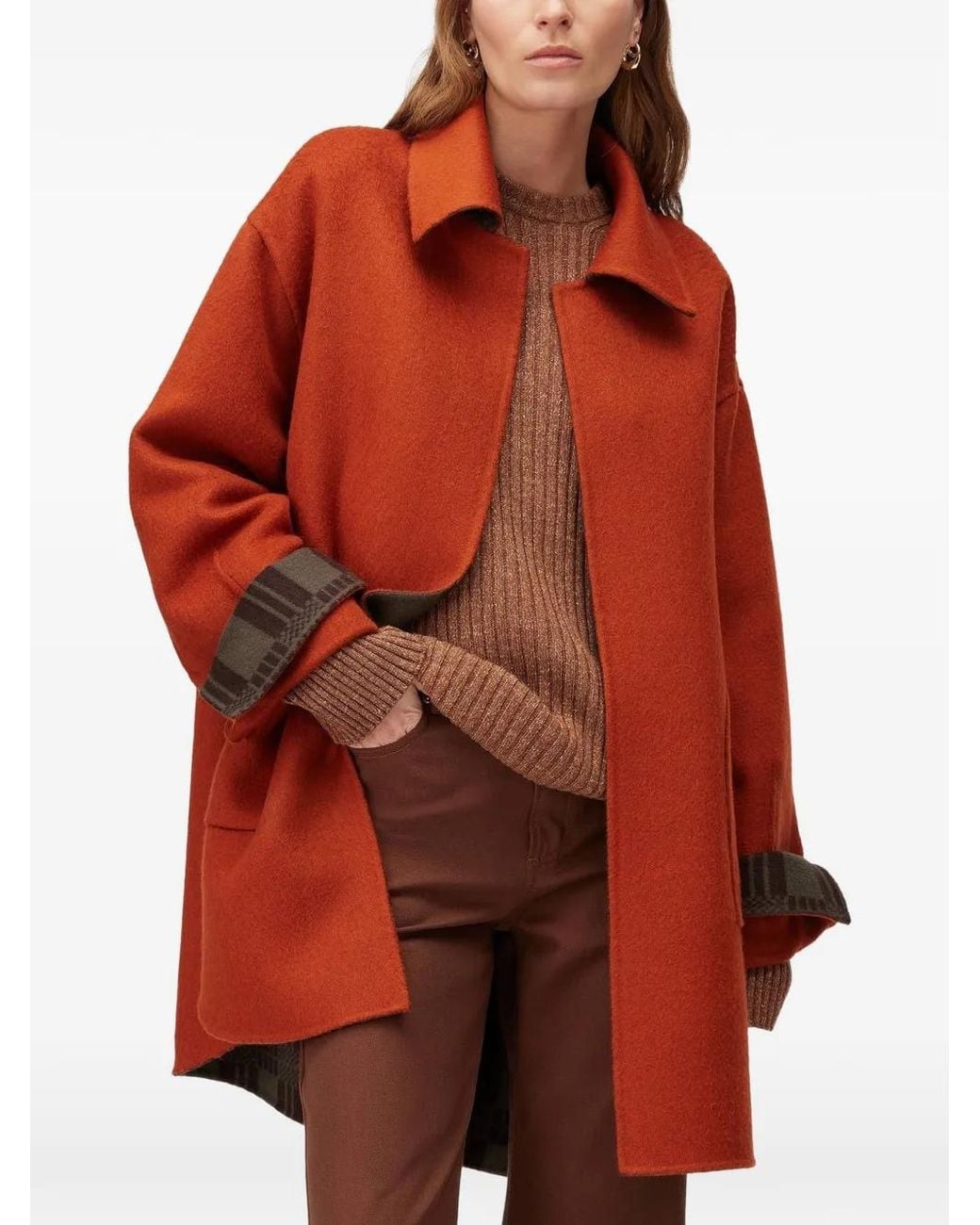 RETORI Brown Reversible Check-Jacquard Coat