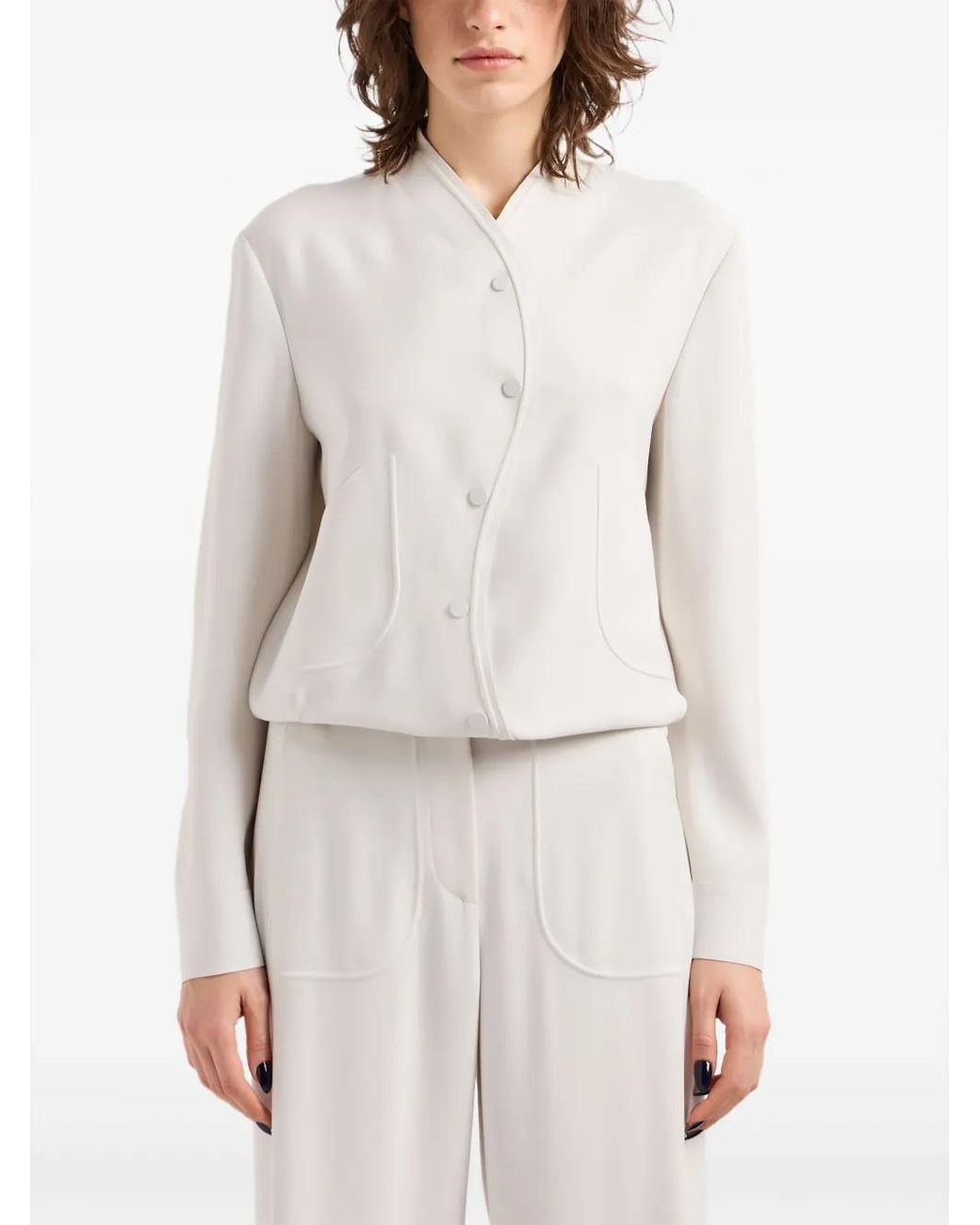 Giorgio Armani White Collarless Drop-Shoulder Jacket
