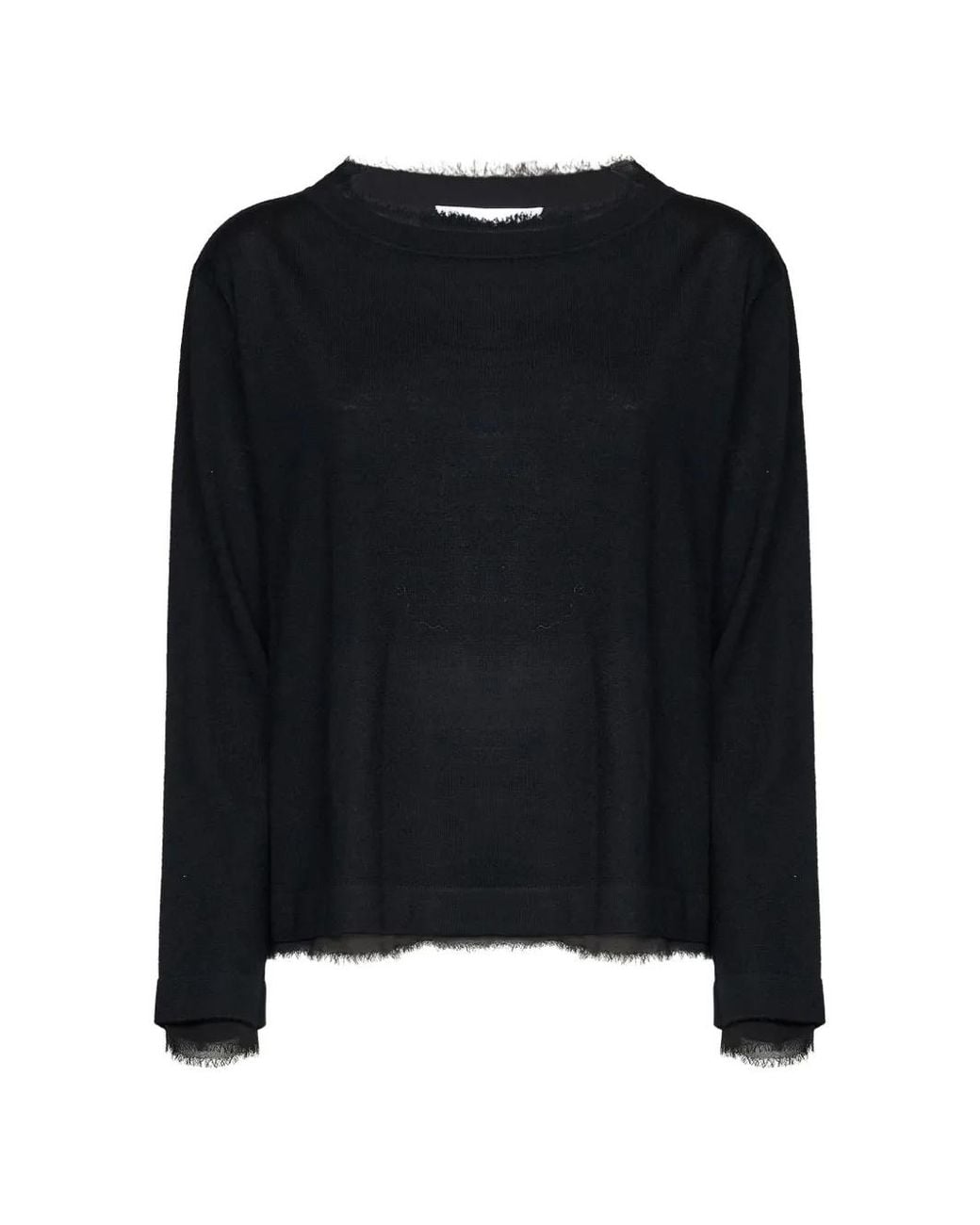 Kaos Black Frayed-Trim Sweater