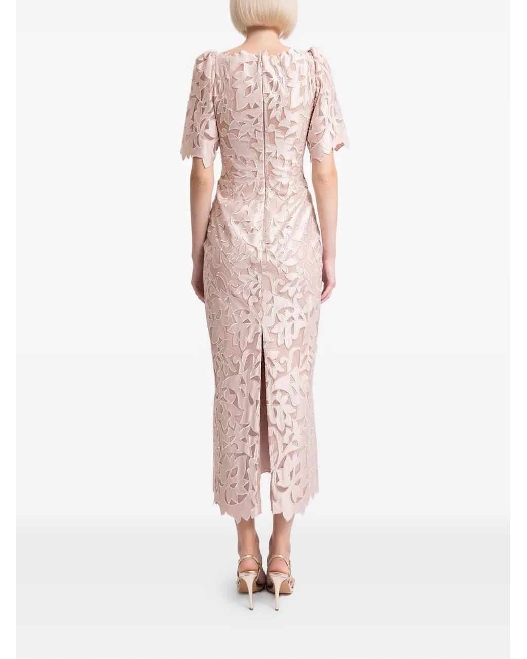 Gemy Maalouf Pink Floral-Embroidery Midi Dress