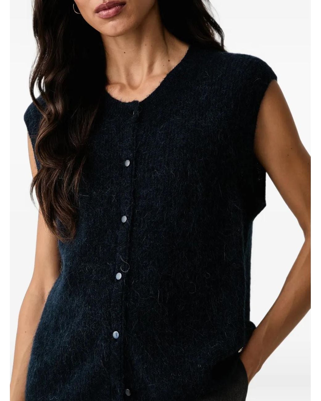 Mos Mosh Black Almine Button-Up Sleeveless Cardigan