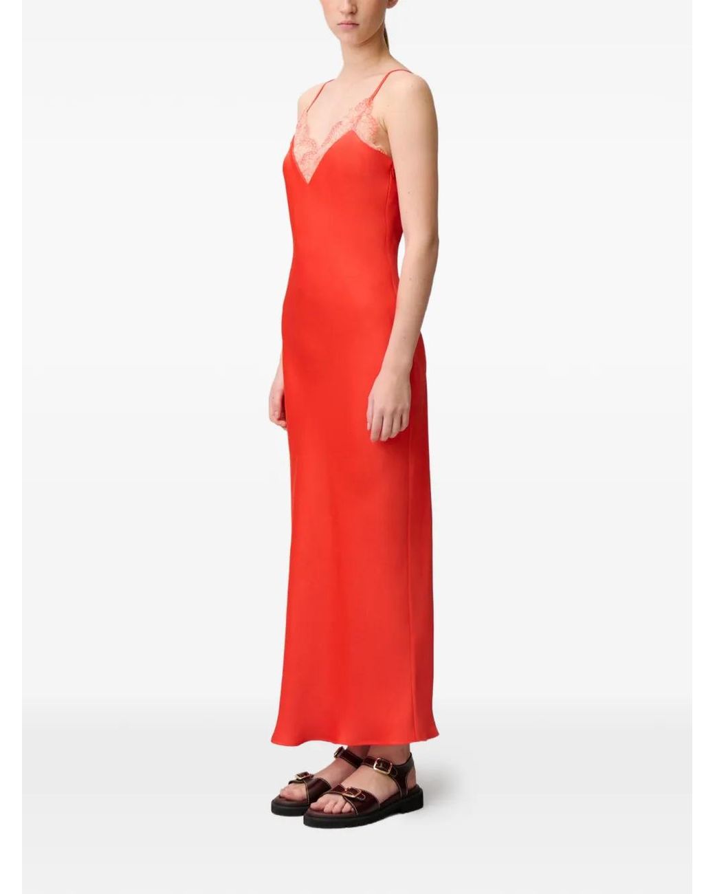 strapless open back dress Dramatic red organza dress adorned with Milla's signature and black gl