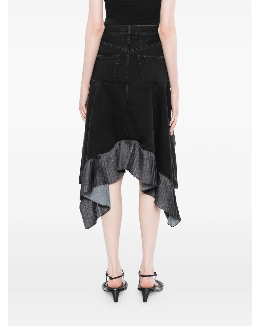 Sacai Black Denim Midi Skirt