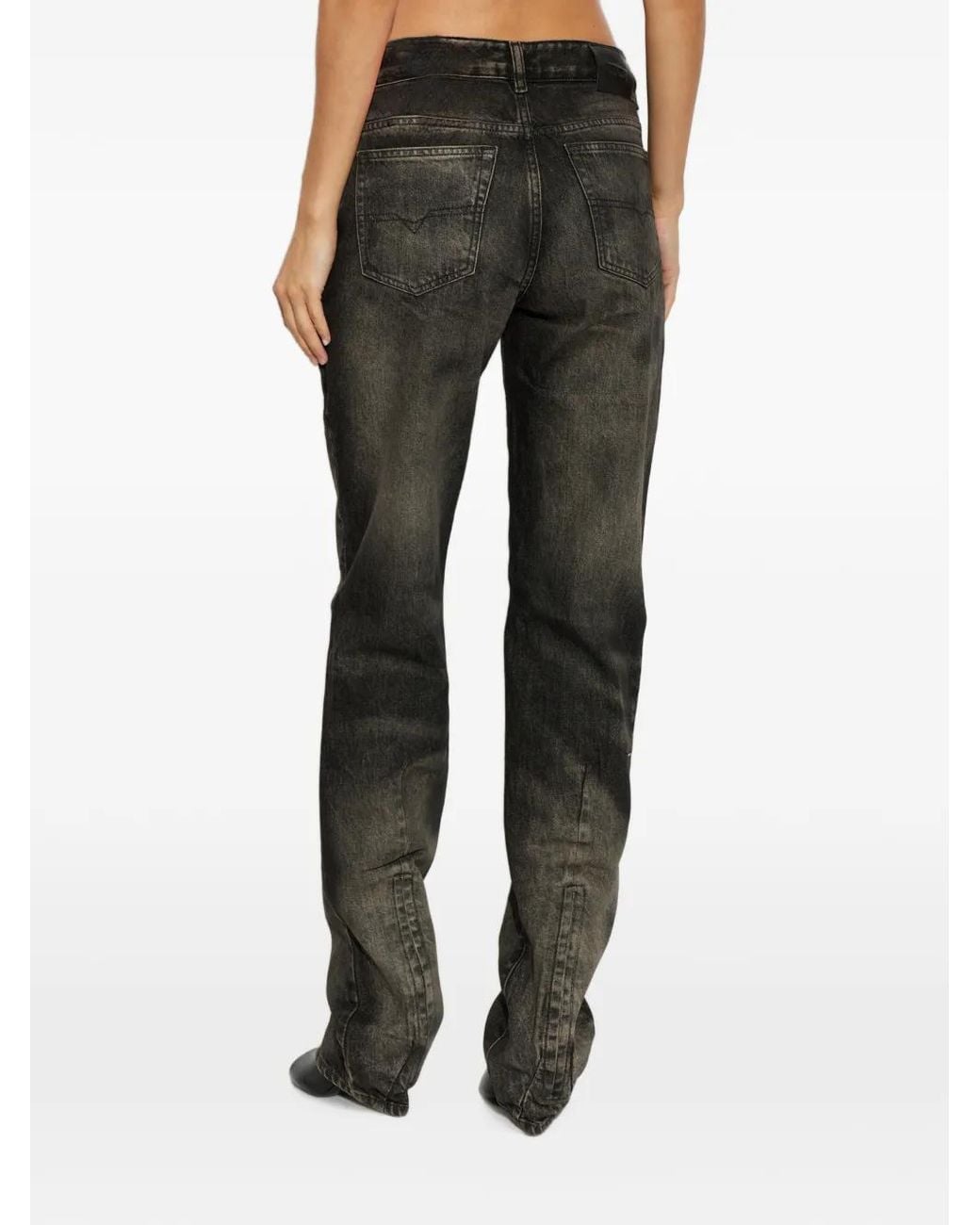 DIESEL Black Washed Straight-Leg Jeans