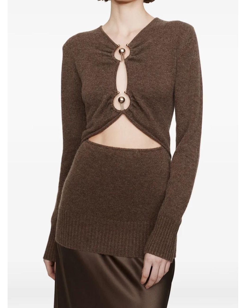 Christopher Esber Brown Orbit Ruched Monument Cut-Out Dress