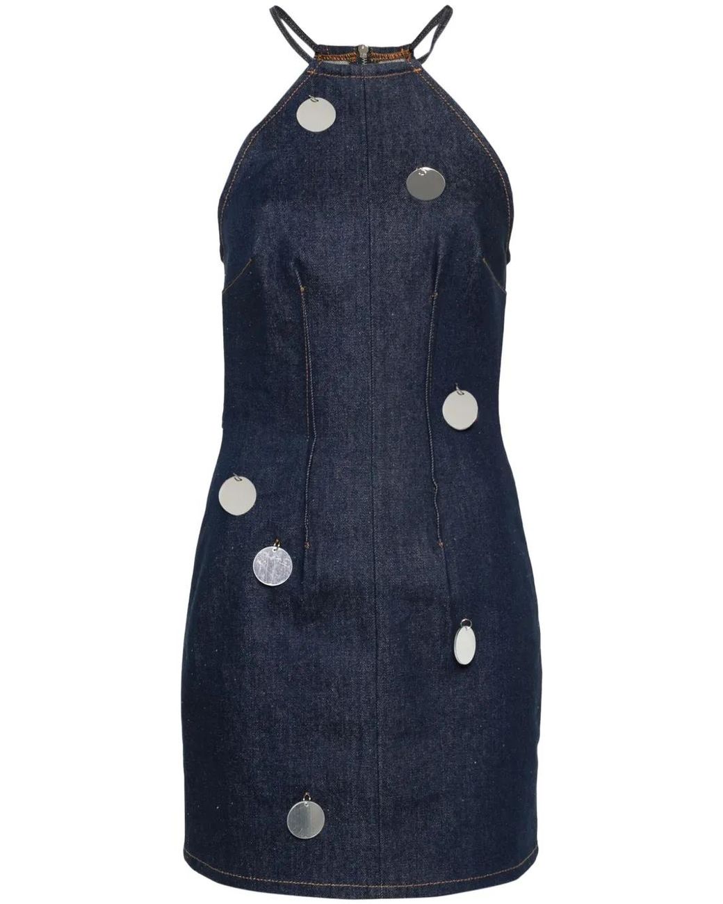 David Koma Blue Mirror-Detail Denim Dress