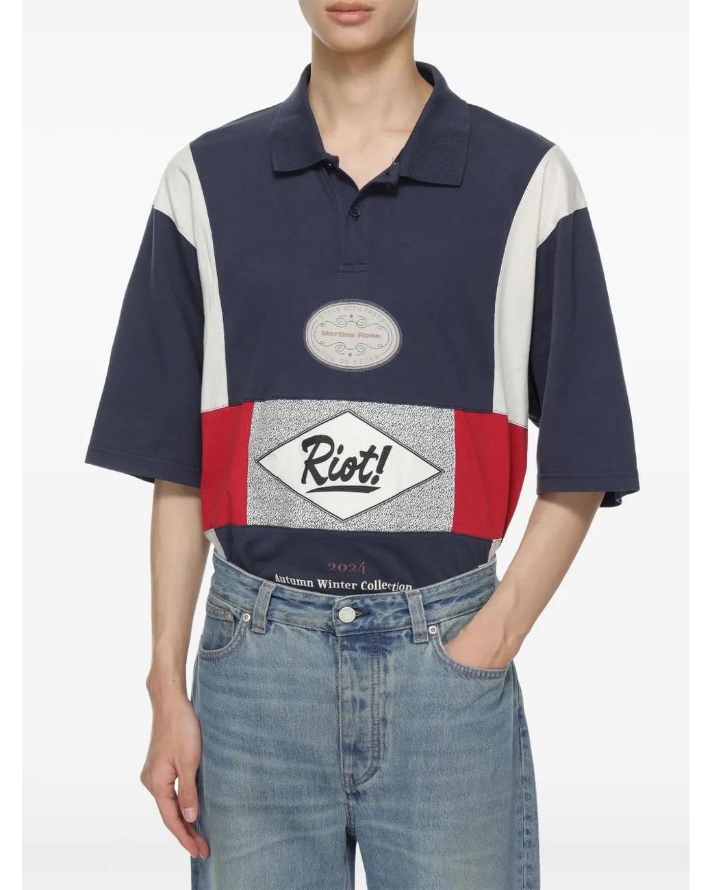 Martine Rose Blue Oversized Polo T-Shirt for men