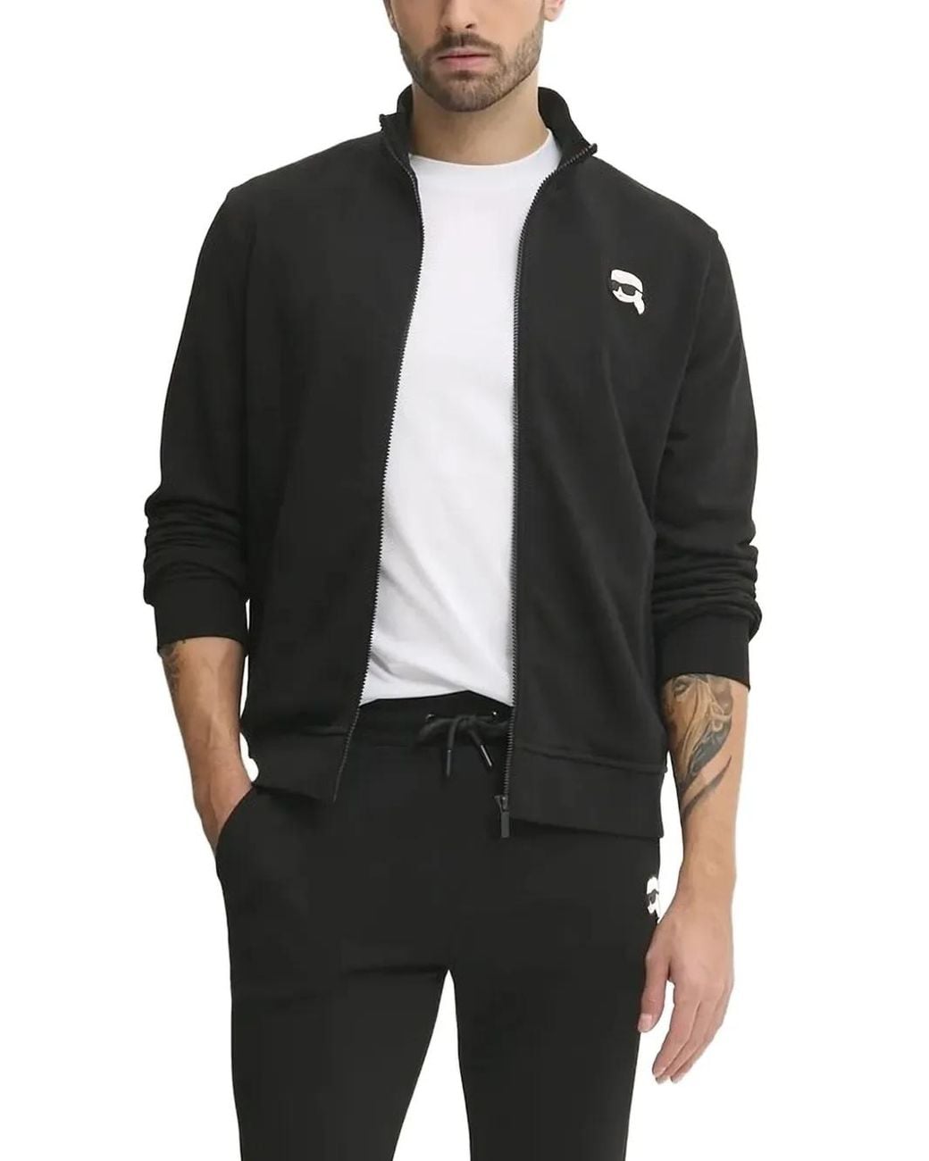 Karl Lagerfeld Black Logo-Patch Zip-Up Sweatshirt for men