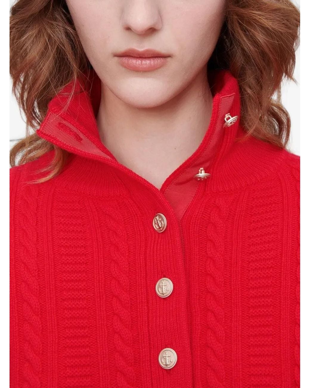 A.P.C. Red Thea Cable-Knit Button Sweater