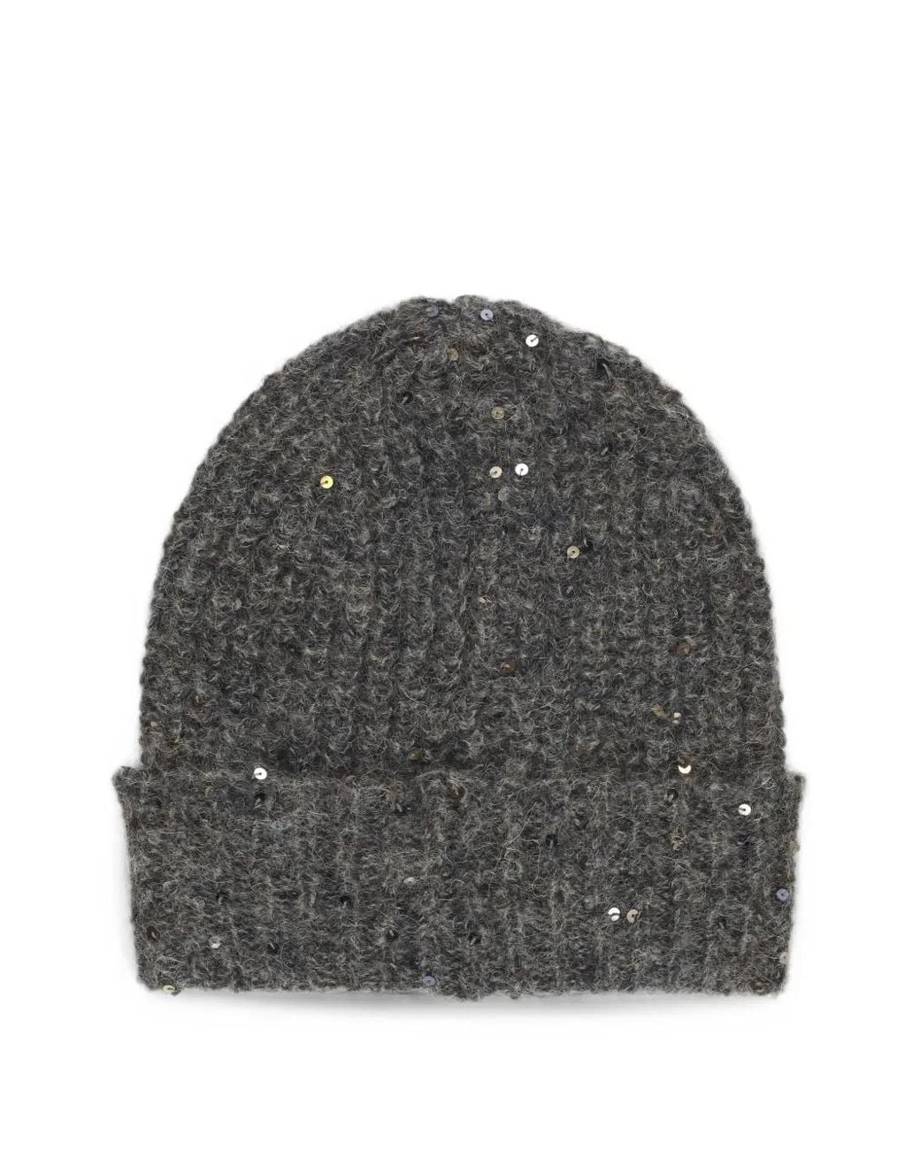 Panicale Gray Sequin-Embellished Ribbed Beanie Hat