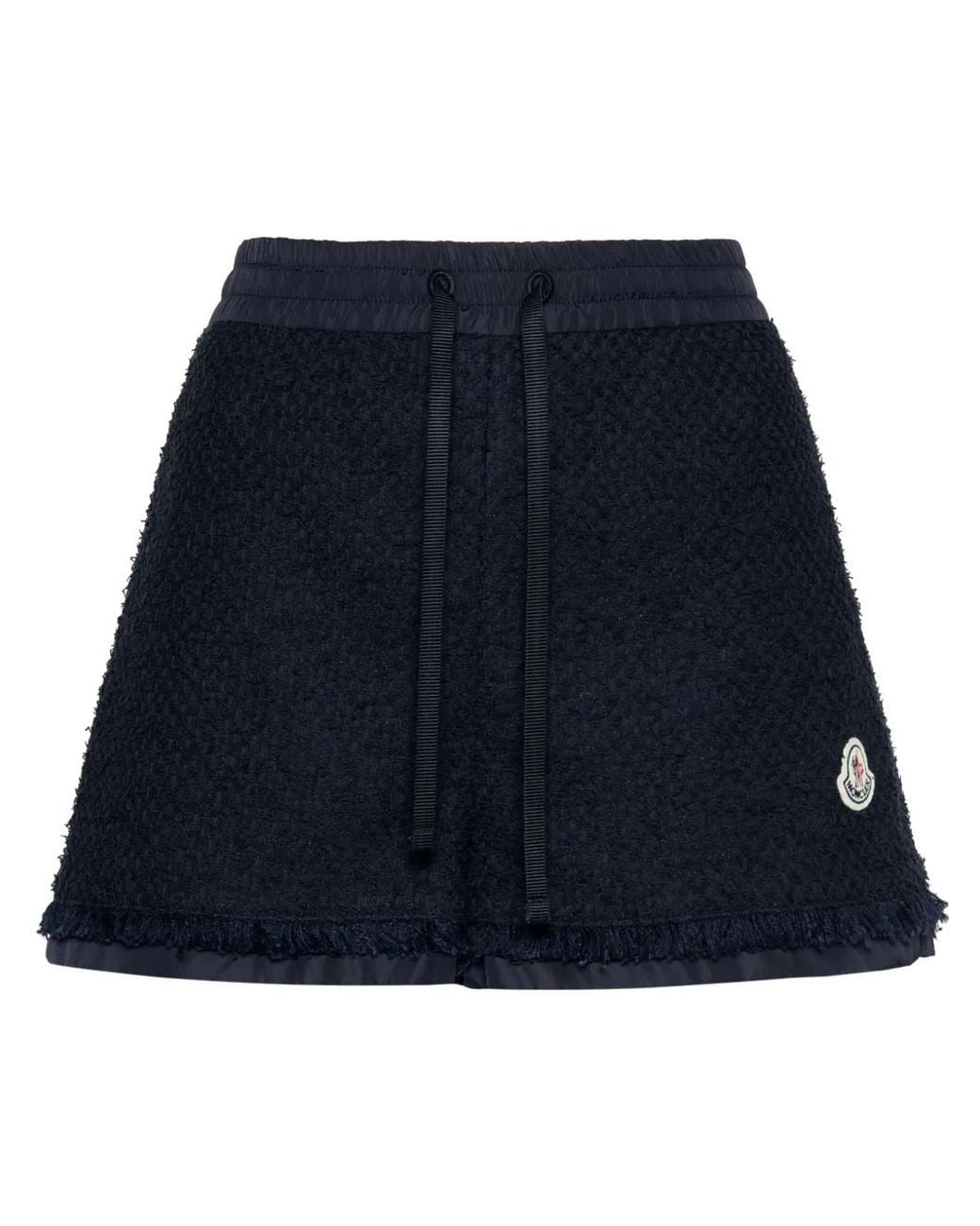Moncler Blue Logo-Patch Tweed Shorts
