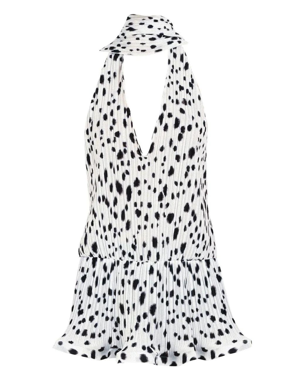 ROWEN ROSE White Dalmatian-Pattern Pleated Dress