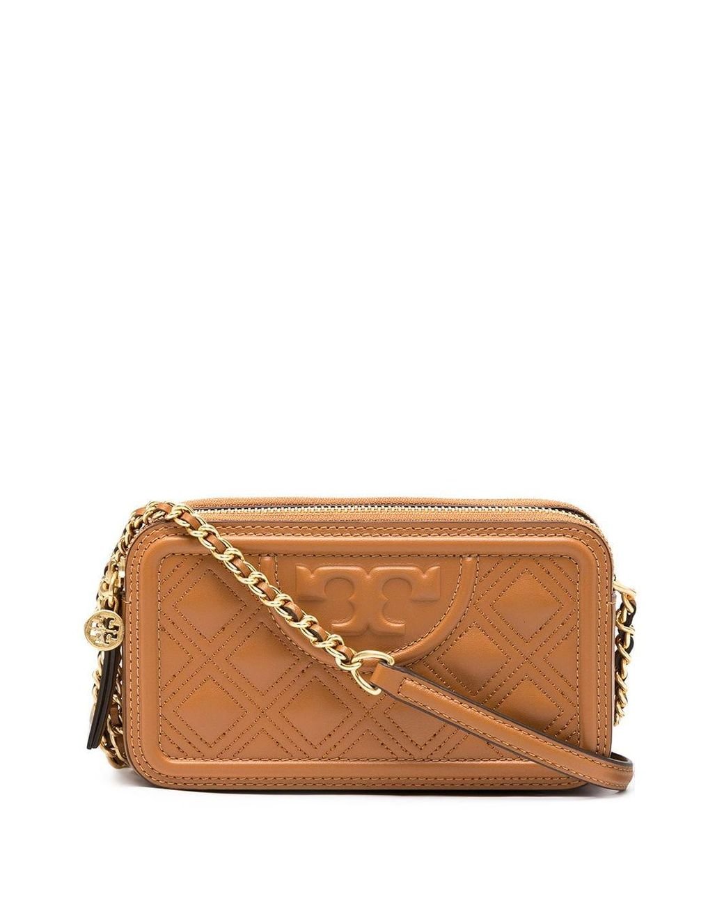 Tory Burch Leather Mini Fleming Doublezip Crossbody Bag in Brown Lyst