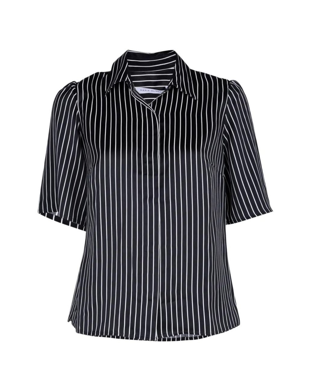 Maria McManus Blue Stripe-Print Bell-Sleeve Blouse