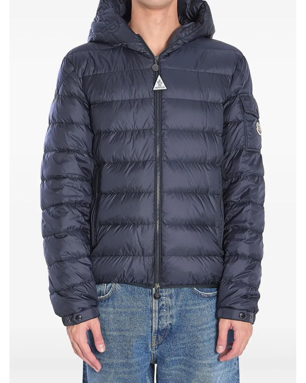 Moncler Blue Puffer Jacket With Adjustable Cuffs And Hood for men