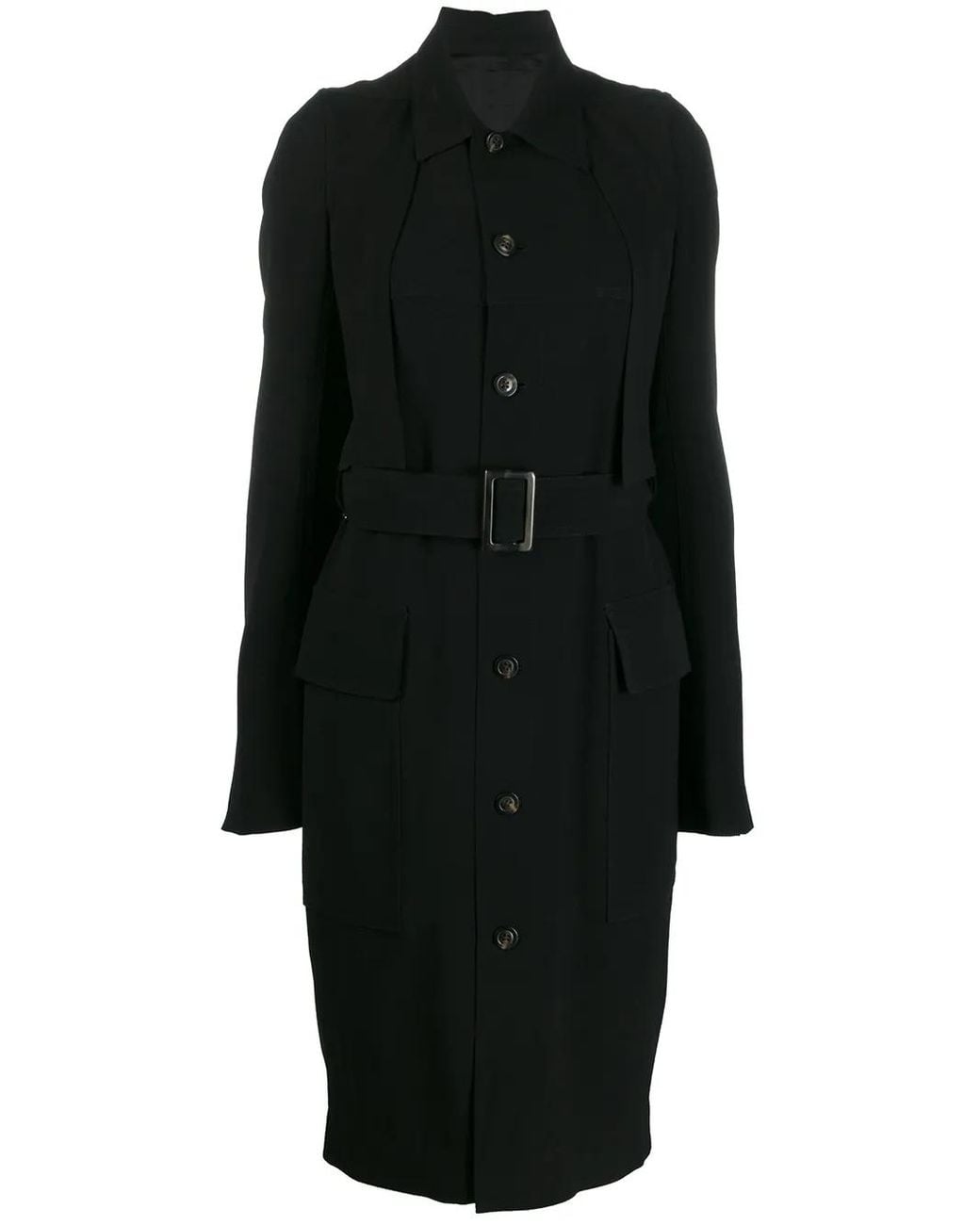 Rick Owens Black Single-breasted Belted Coat