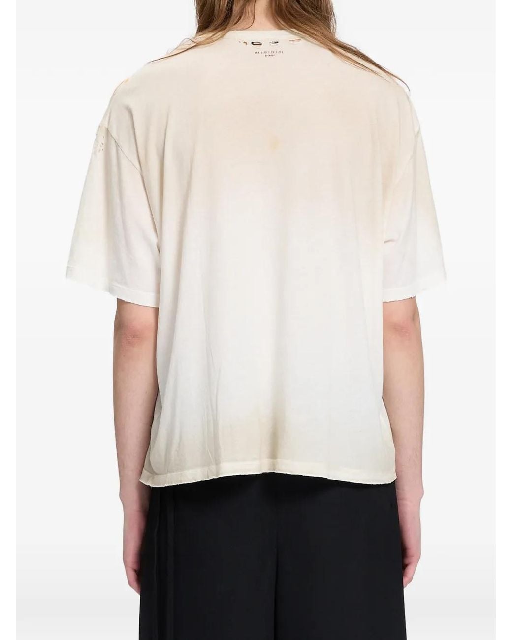 Ann Demeulemeester White Lu Graphic-Print Distressed T-Shirt for men