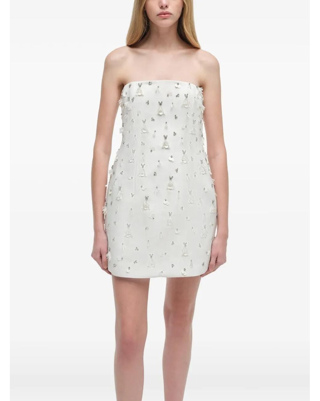 Jonathan Simkhai White Yasmin Embellished Strapless Mini Dress