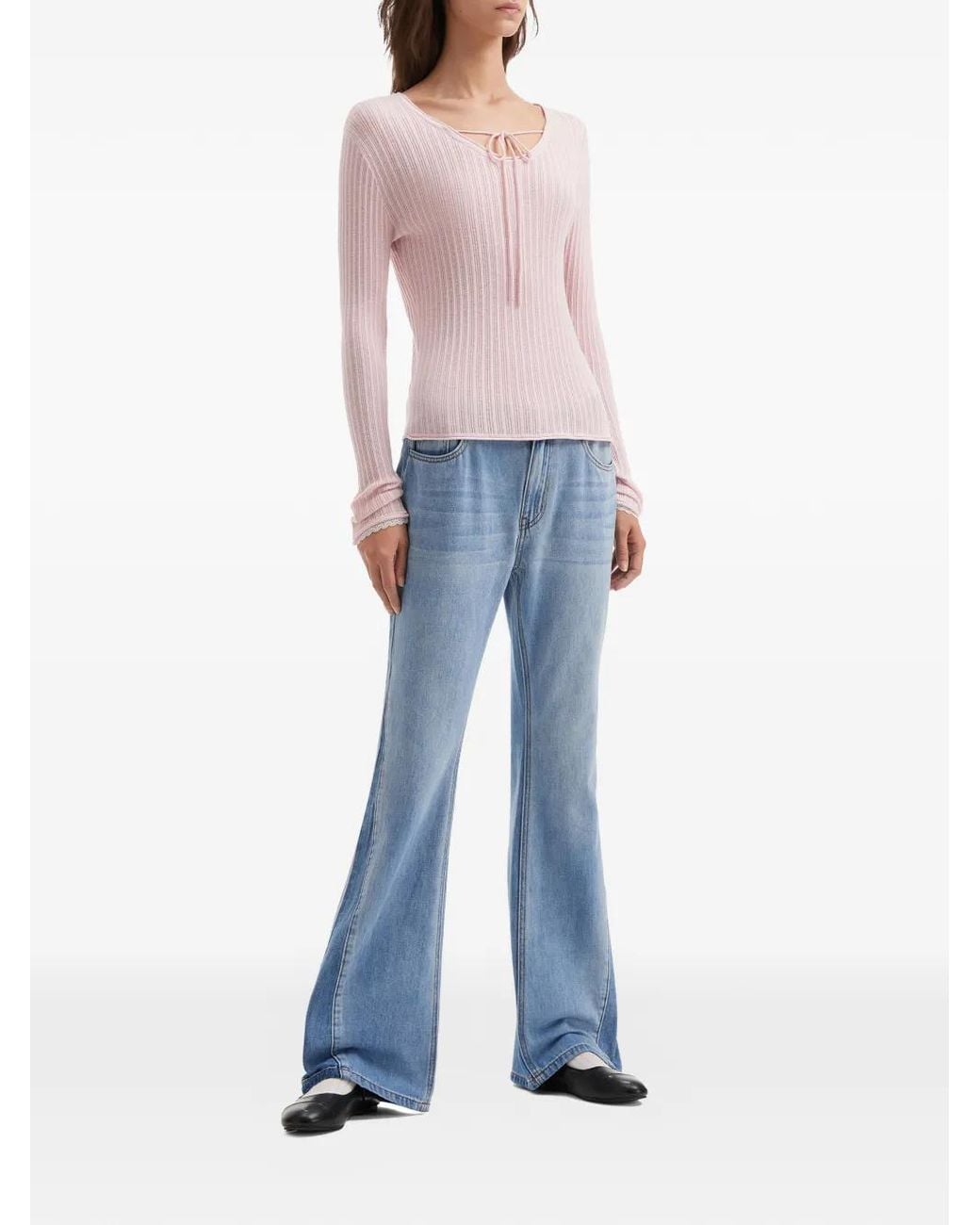 B+ AB Pink Tie Ribbed Top