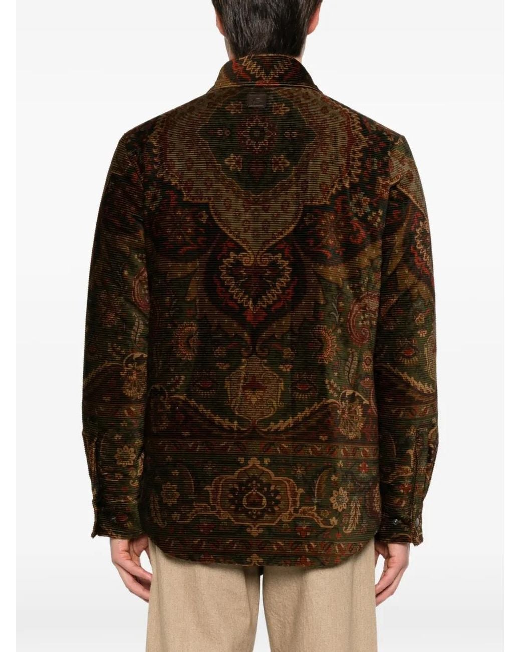 Etro Brown Paisley-Print Corduroy Padded Jacket for men
