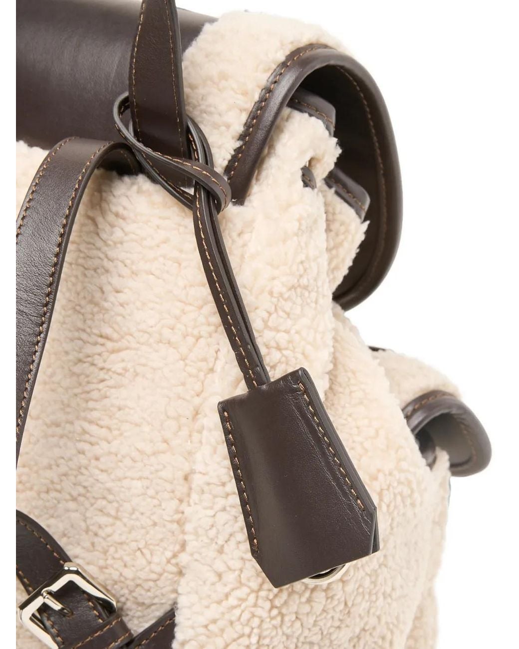 Peserico Natural Shearling-Effect Buckled Backpack