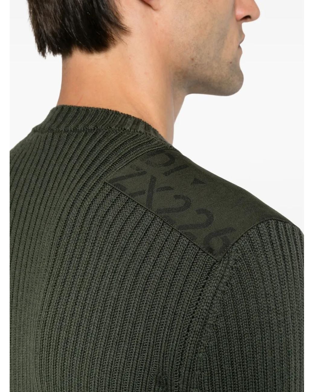 Fendi Green Ribbed-Knit Shoulder-Patch Sweater for men