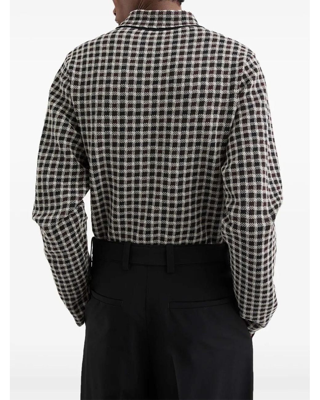 Jil Sander Gray Check-Pattern Zip-Front Shirt for men
