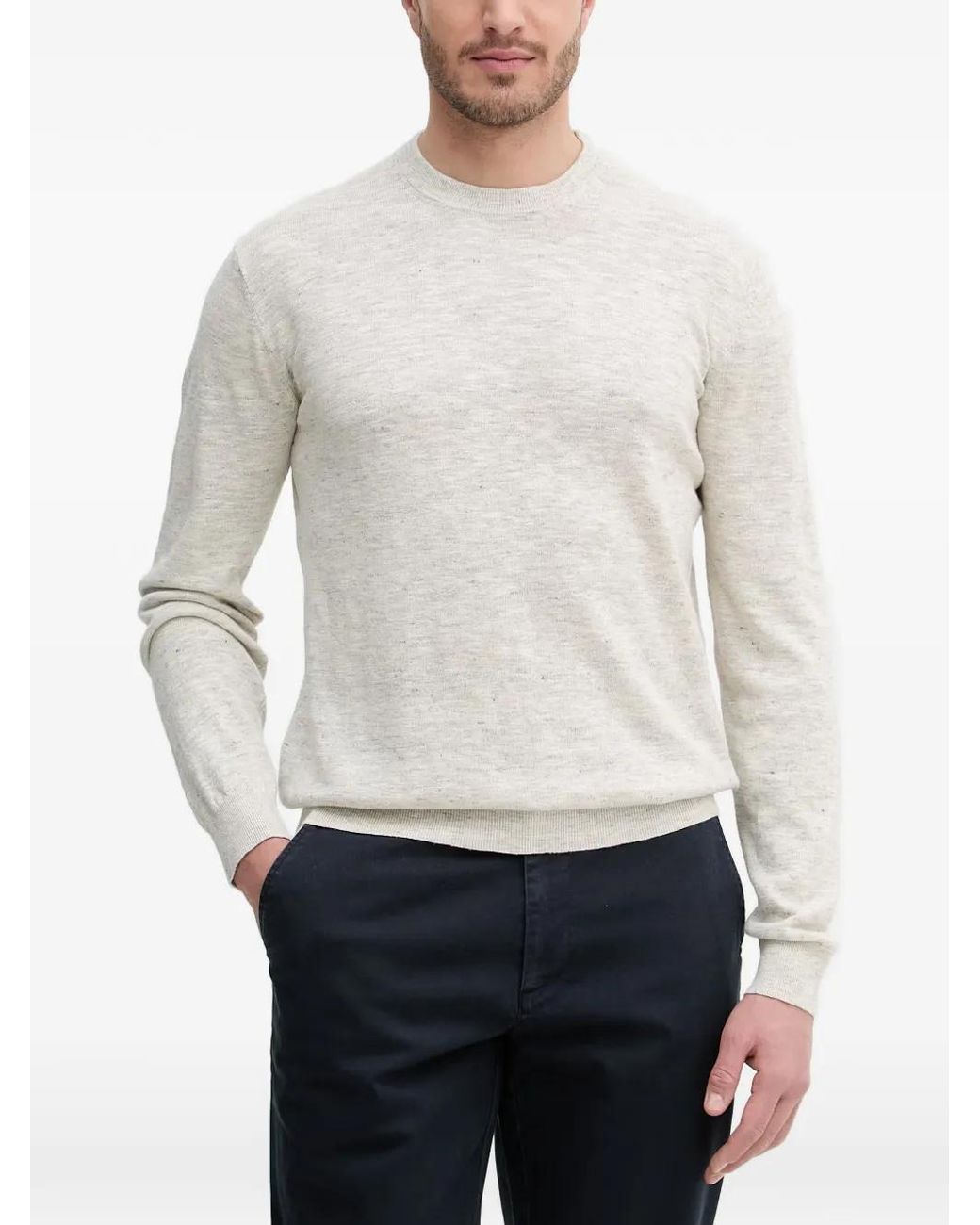 Barbour White Flaxby Crew-Neck Marl-Effect Sweater for men