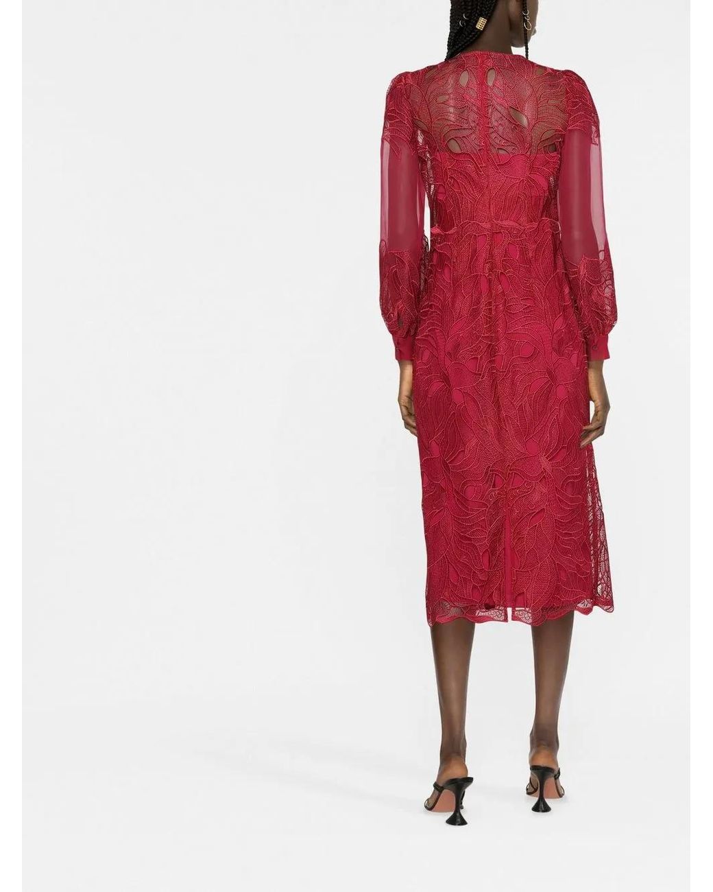 Alberta Ferretti Red Lace-Overlay Midi Dress