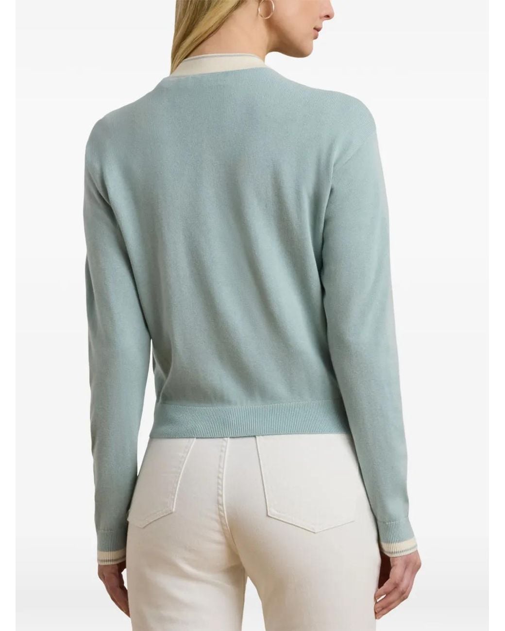 Ralph Lauren Blue Embroidered-Logo Cardigan