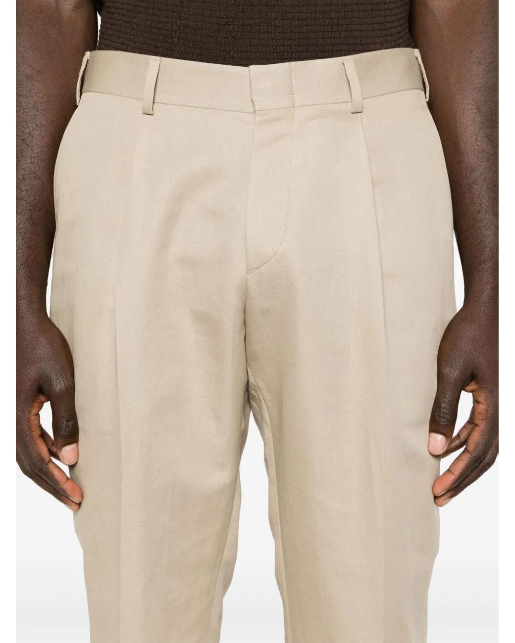 Brioni Natural Mid-Rise Tailored Trousers for men