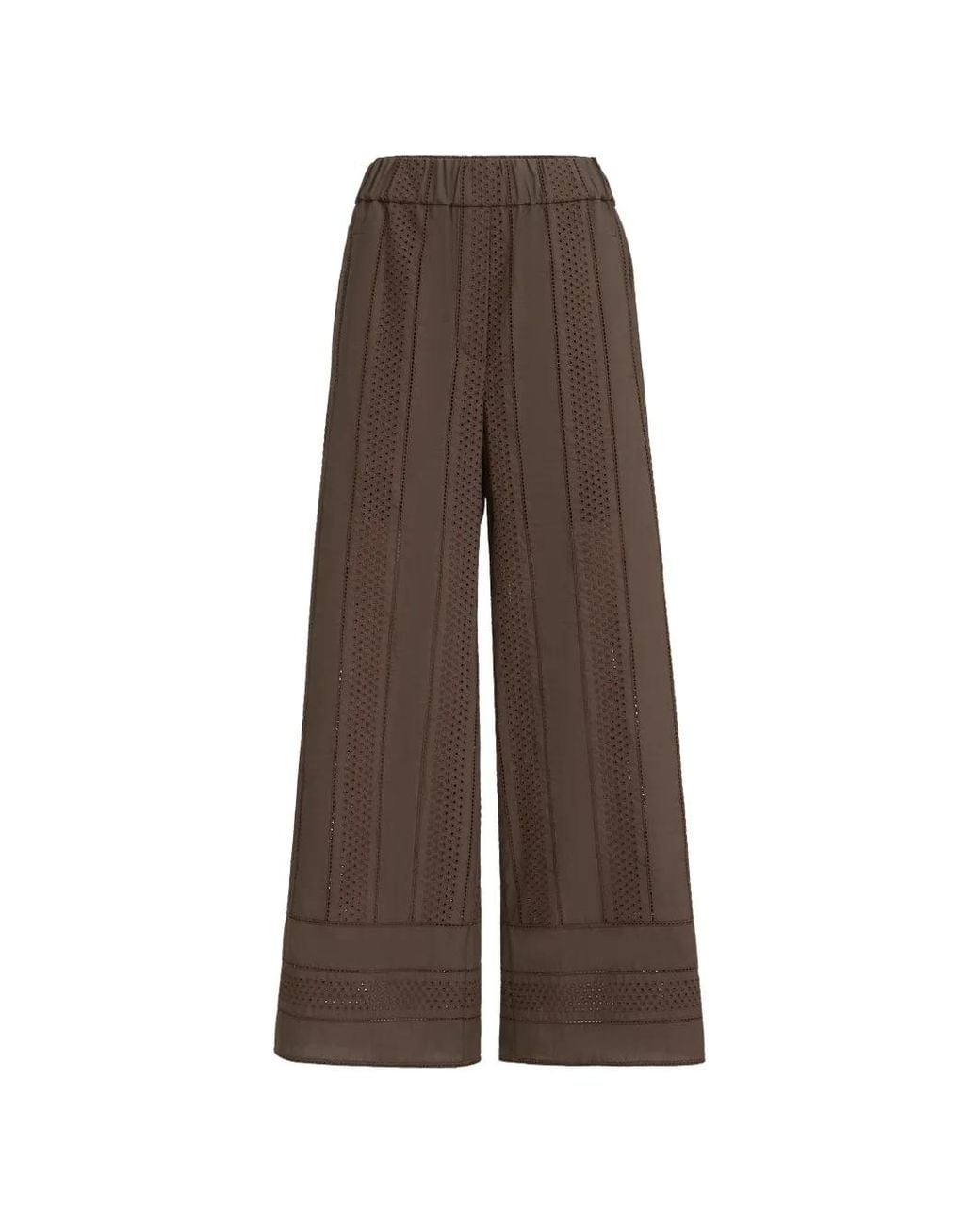 Brunello Cucinelli Brown Techno Cotton Poplin Broderie Anglaise Track Trousers