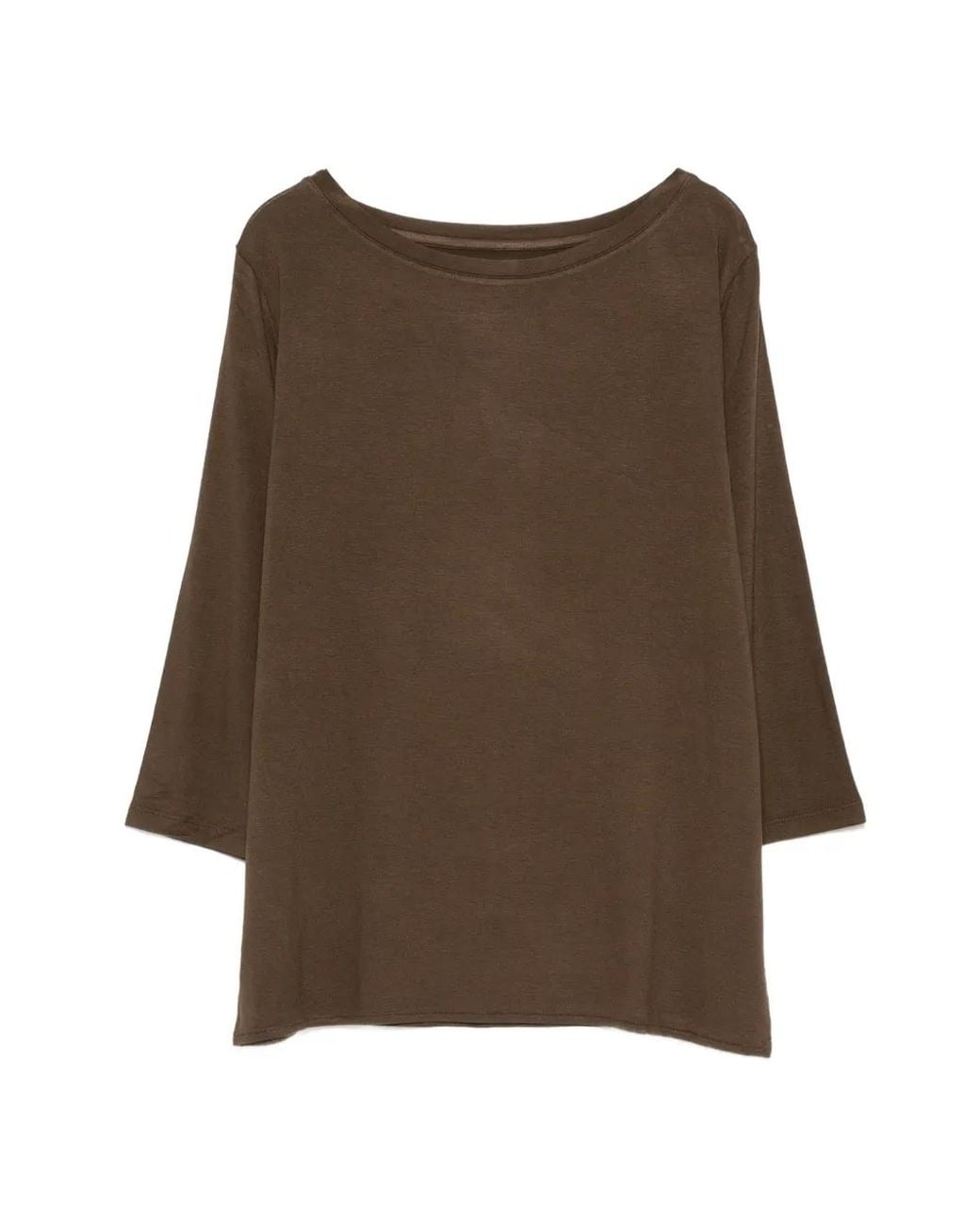 Majestic Filatures Brown Boat-Neck T-Shirt