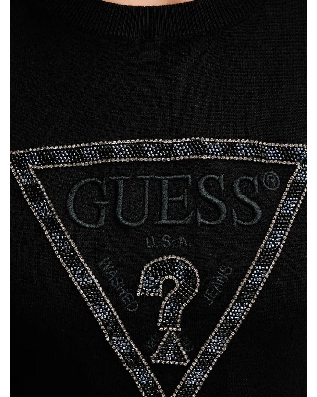 Guess Black Bead-Embellished Logo-Patch Jersey