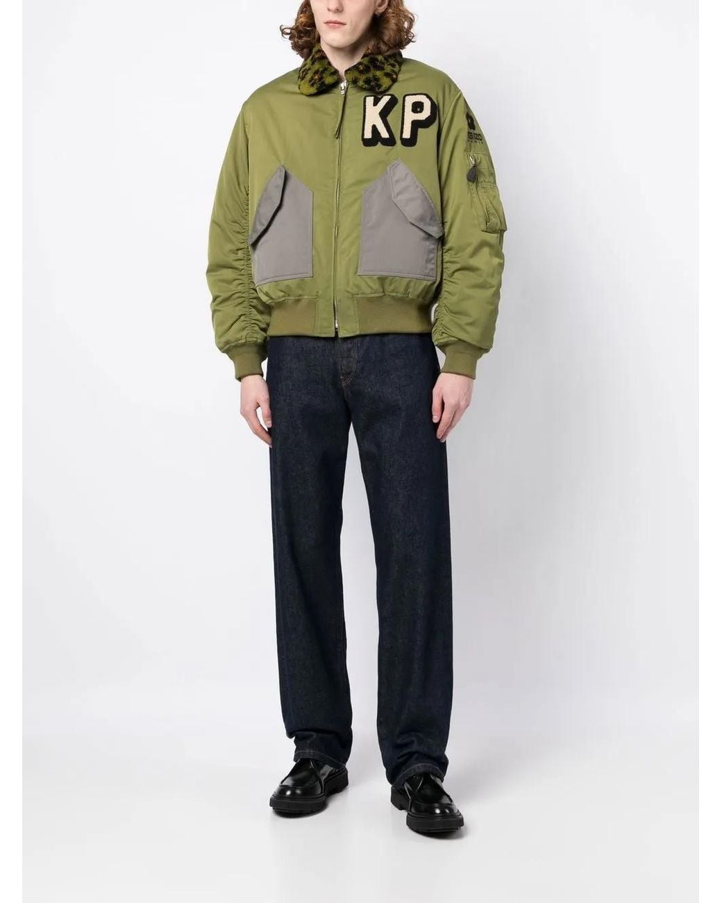 KENZO Green Boxy Bomber Jacket Khaki for men